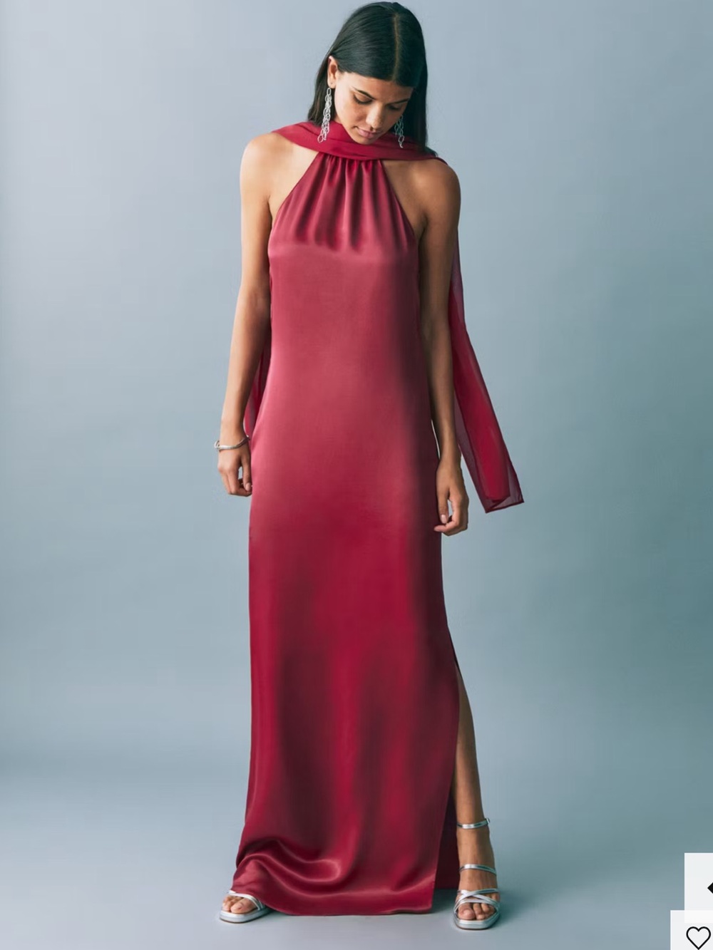 Mango Satin Halter Maxi Dress in Burgundy